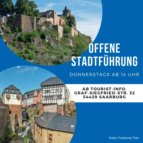 Offene Stadtführung, Bild mit Burg und Wasserfall